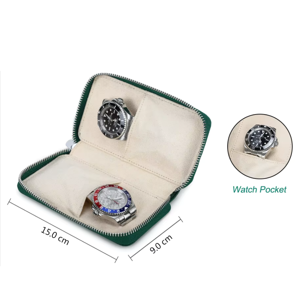 Saffiano Leather Double Watch Travel Case - Navy - Image 2